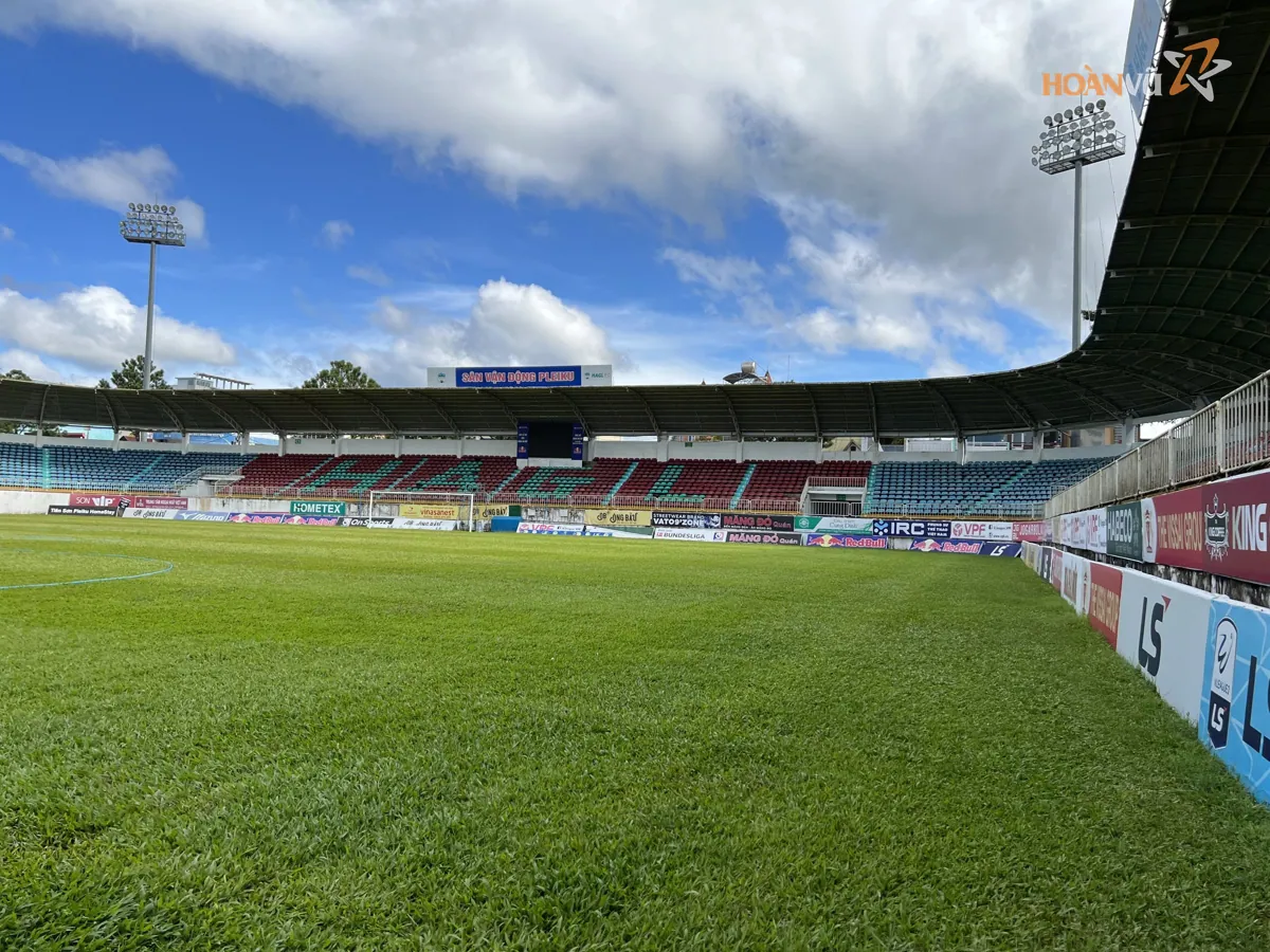 Stadium in daylight with a perimeter LED board