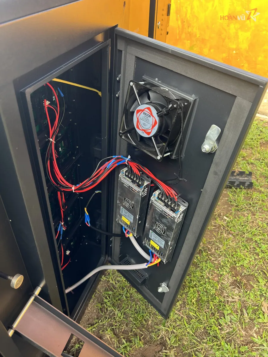 Rear of a perimeter LED cabinet opened
