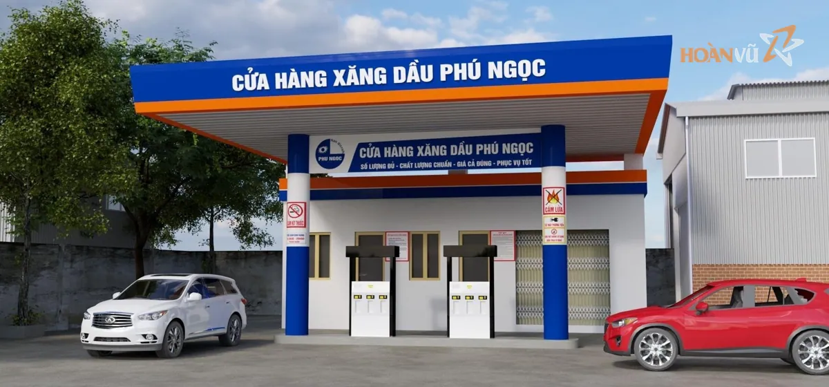 Phối cảnh bảng hiệu cửa hàng xăng dầu