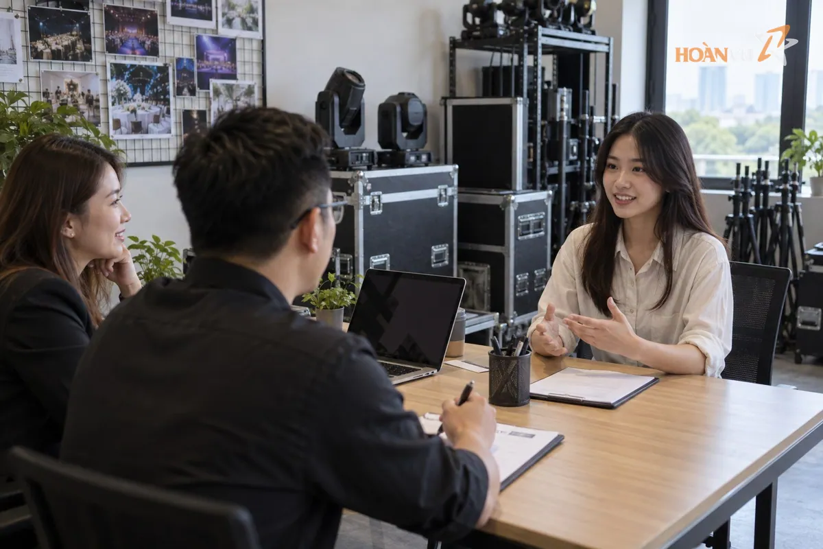 Buổi phỏng vấn tuyển nhân viên sự kiện trong văn phòng